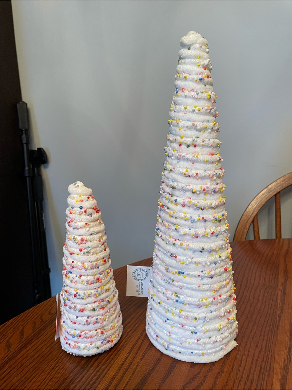 Holiday Decorative Cone Trees - White with Multicolor Beads
